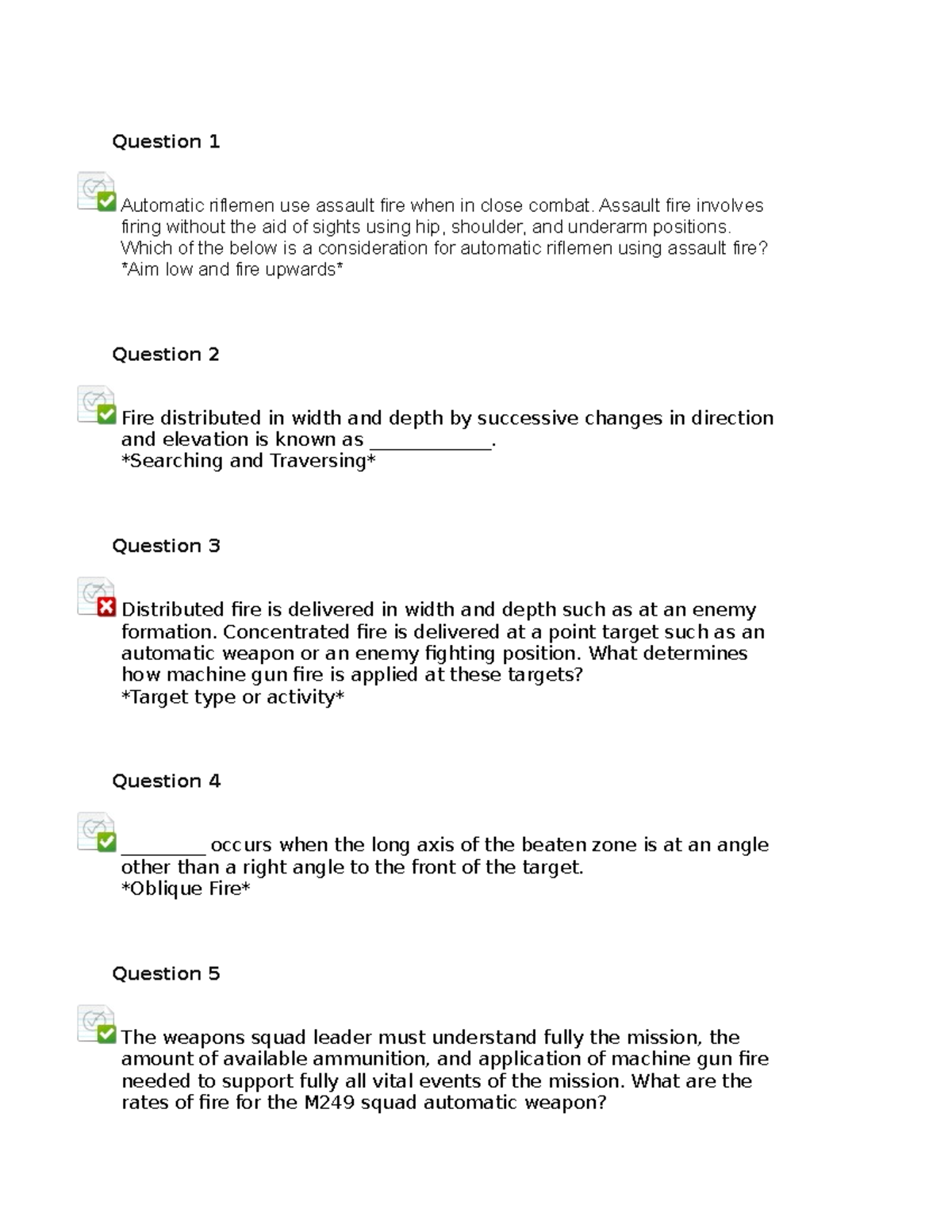 MG Test - Tests - Question 1 Automatic riflemen use assault fire when ...