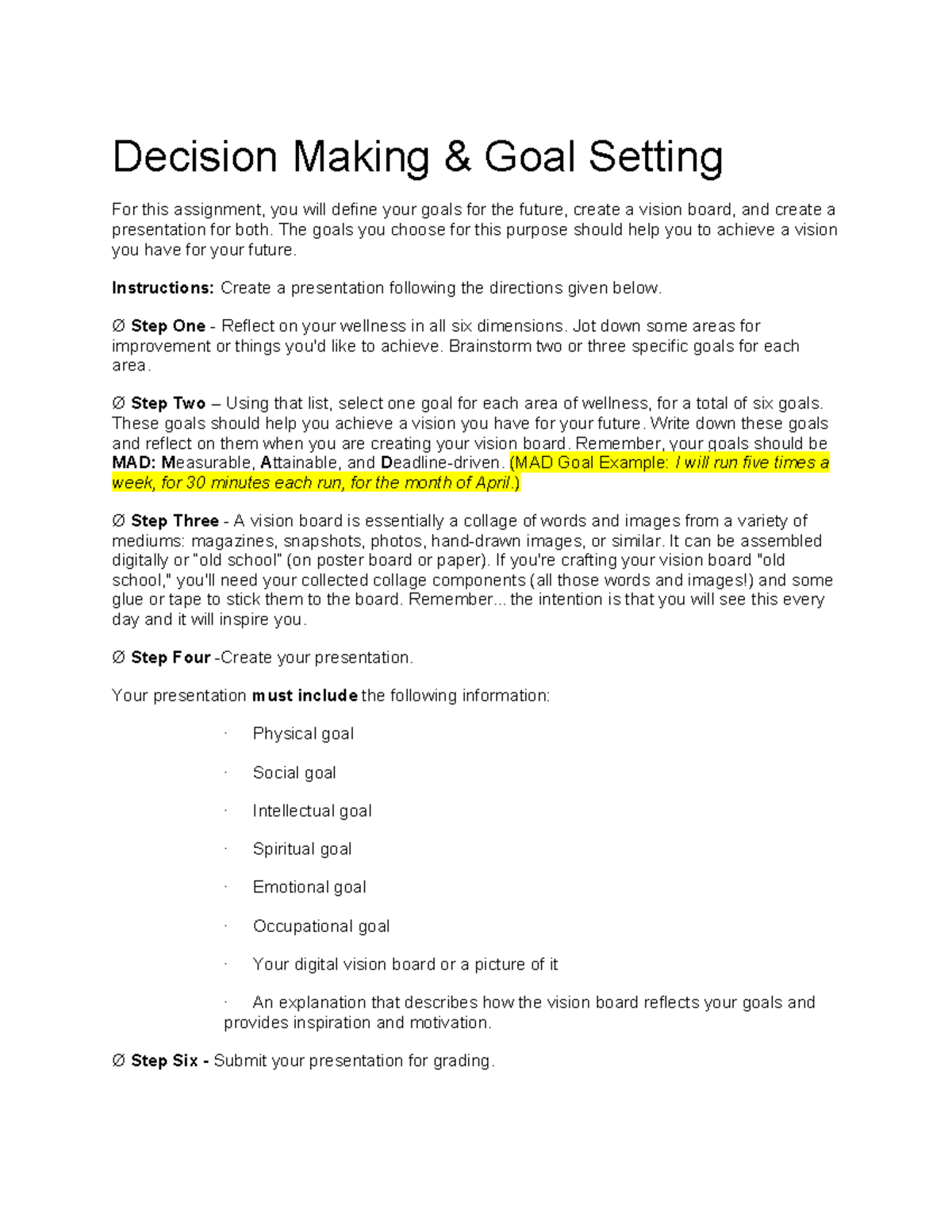 Copy of 1.06 Decision Making & Goal Setting - Make Your Own Copy ...