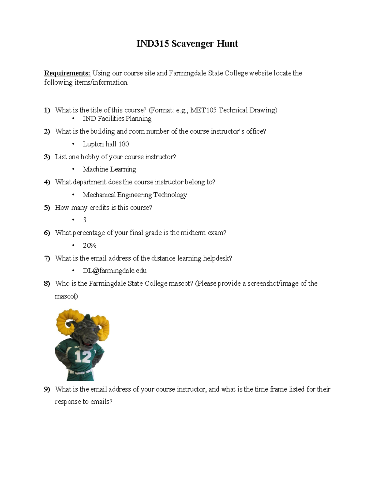 Scavenger Hunt Instructions - IND315 Scavenger Hunt Requirements: Using ...