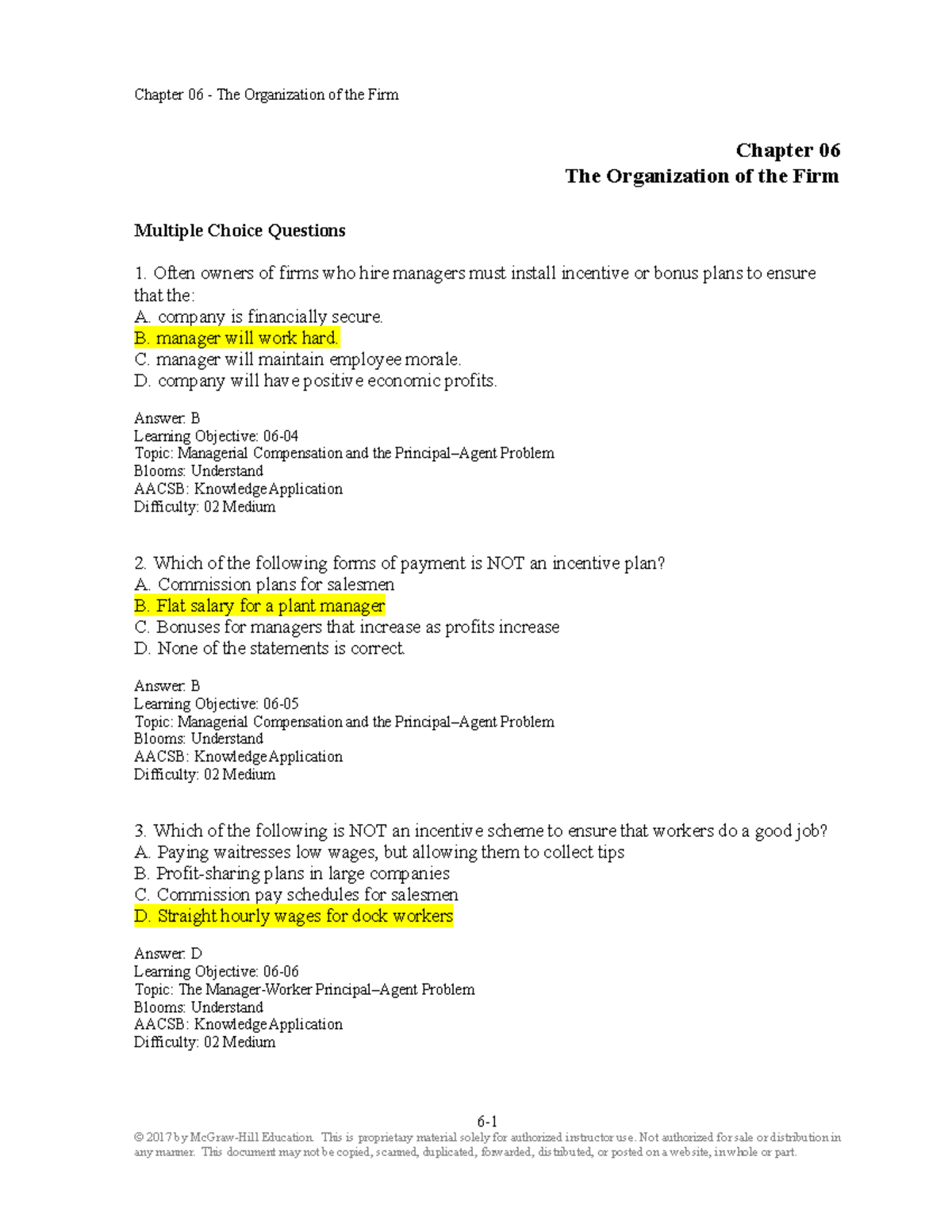 Chapter 06 - Test Bank - Chapter 06 The Organization Of The Firm ...