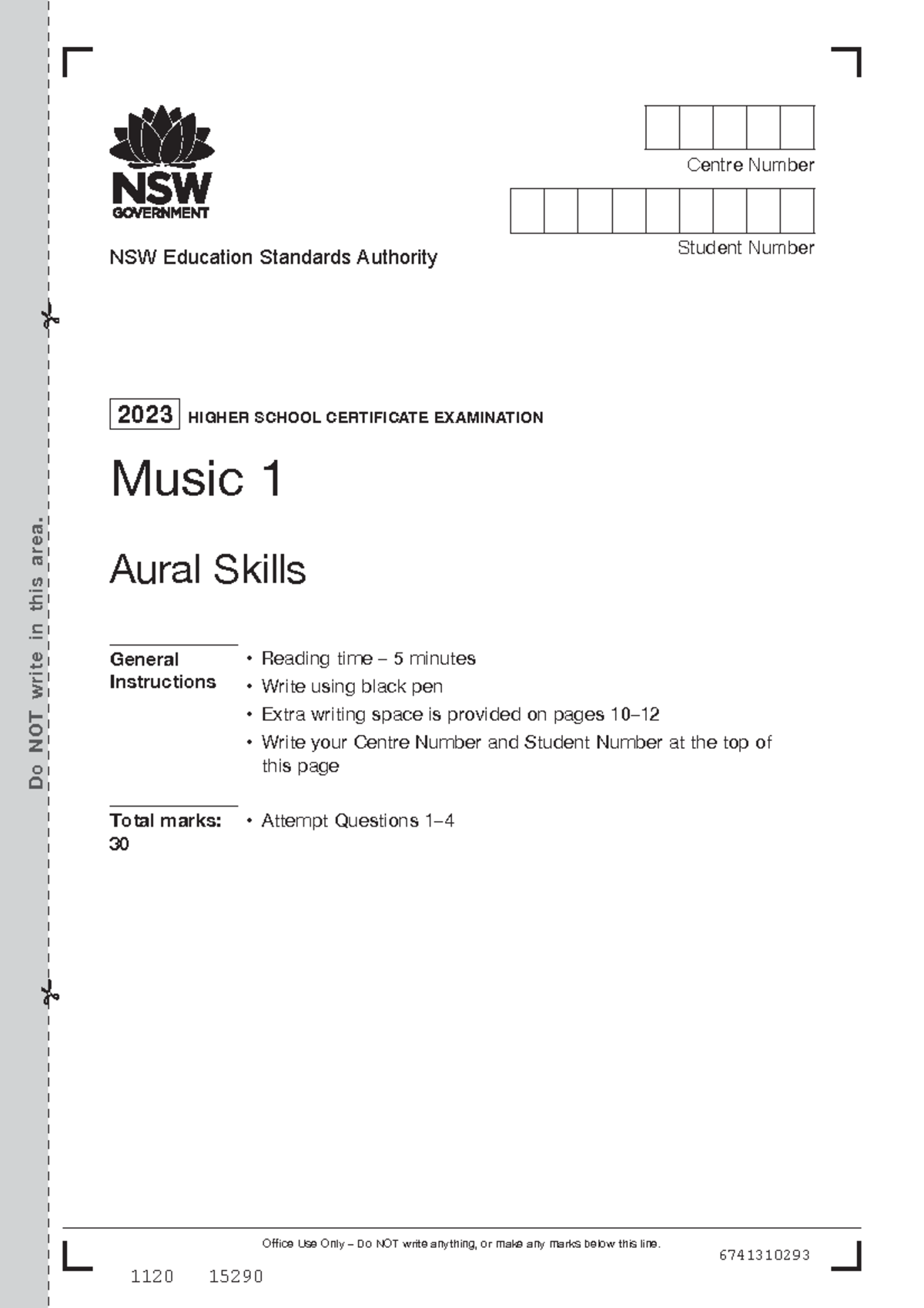 2023 hsc music 1 - hsc paper - Office Use Only – Do NOT write anything ...