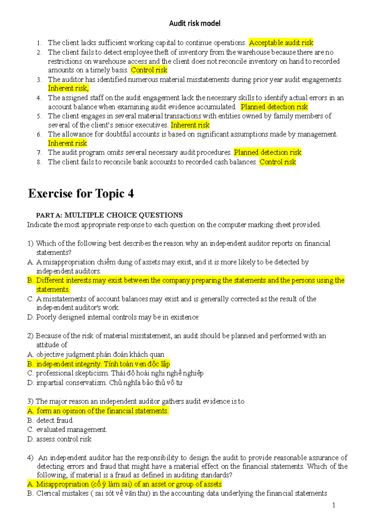 Exercises for Topic 4 - Mutiples choice Assertions - question - Audit ...