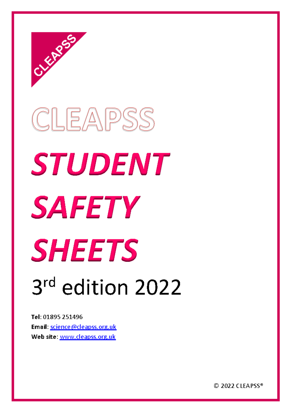 All in one Student Safety Sheets STUDENT SAFETY SHEETS 3 rd edition