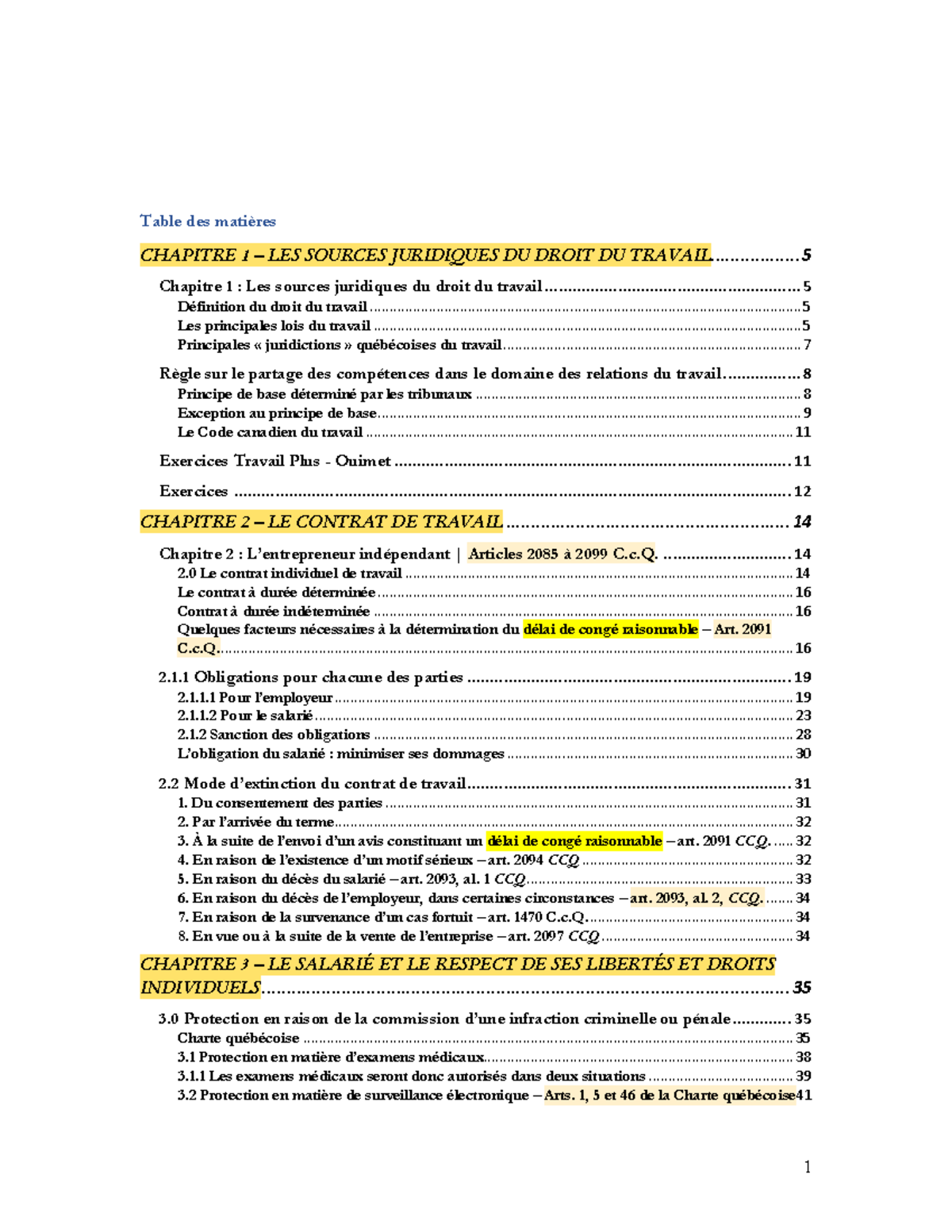 Cours 1 - Table des matières CHAPITRE 1 – LES SOURCES JURIDIQUES DU ...