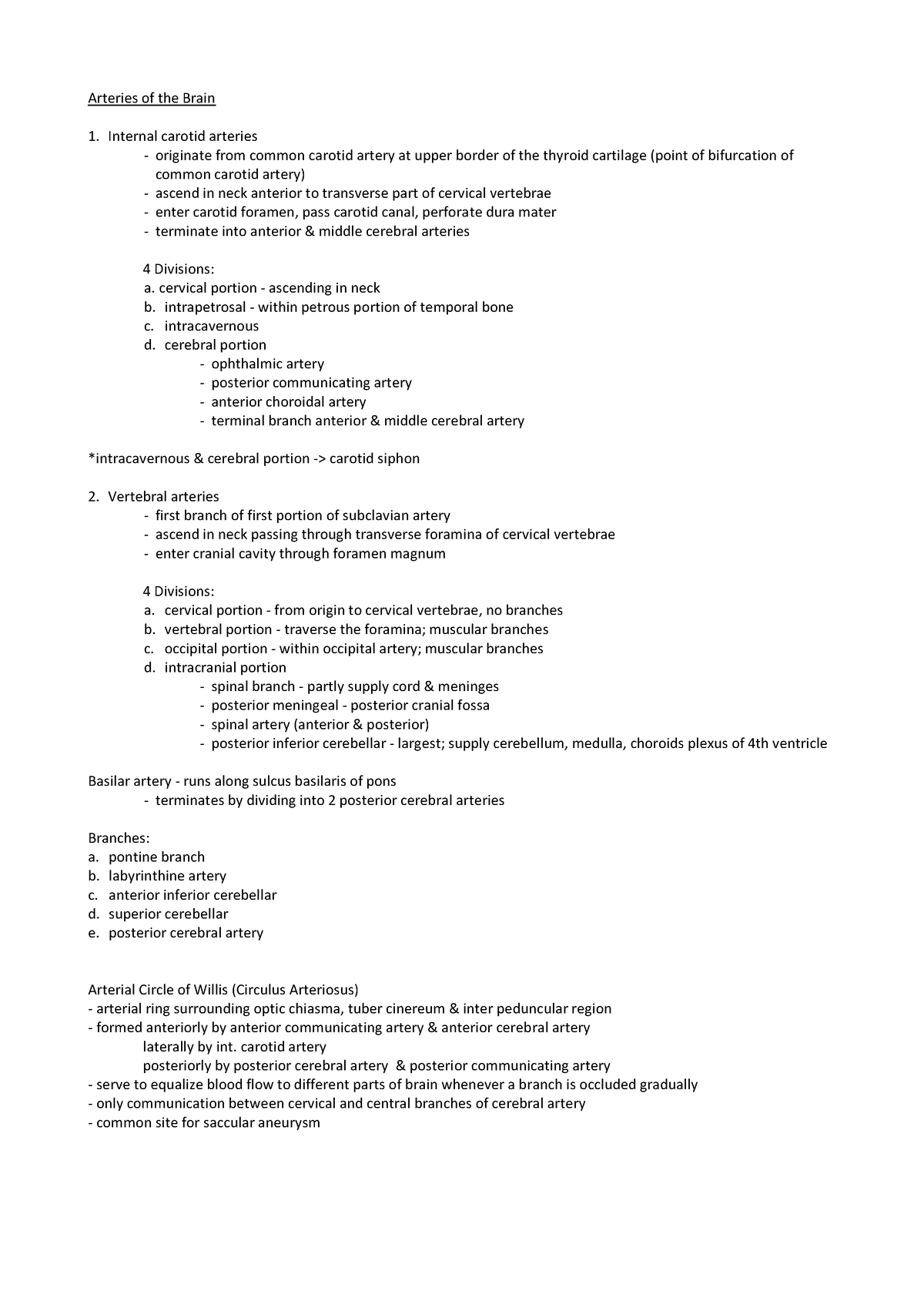 Arteries of the Brain - anatomy med notes - Arteries of the Brain ...