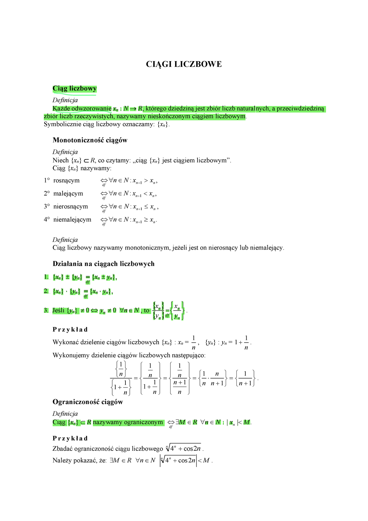 Wykład2 Analiza Mate CiĄgi Liczbowe Ciąg Liczbowy Definicja Każde Odwzorowanie Xn N → R 7025