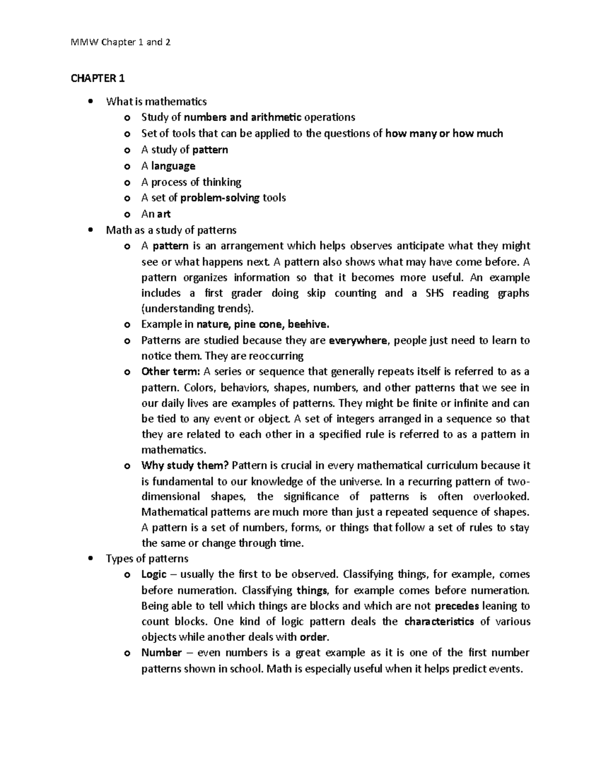 MMW Chapter 1 AND 2 - MMW Ch 1 And 2 - CHAPTER 1 What Is Mathematics O ...