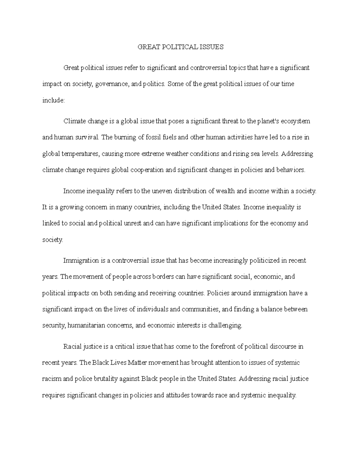 political issues essay brainly