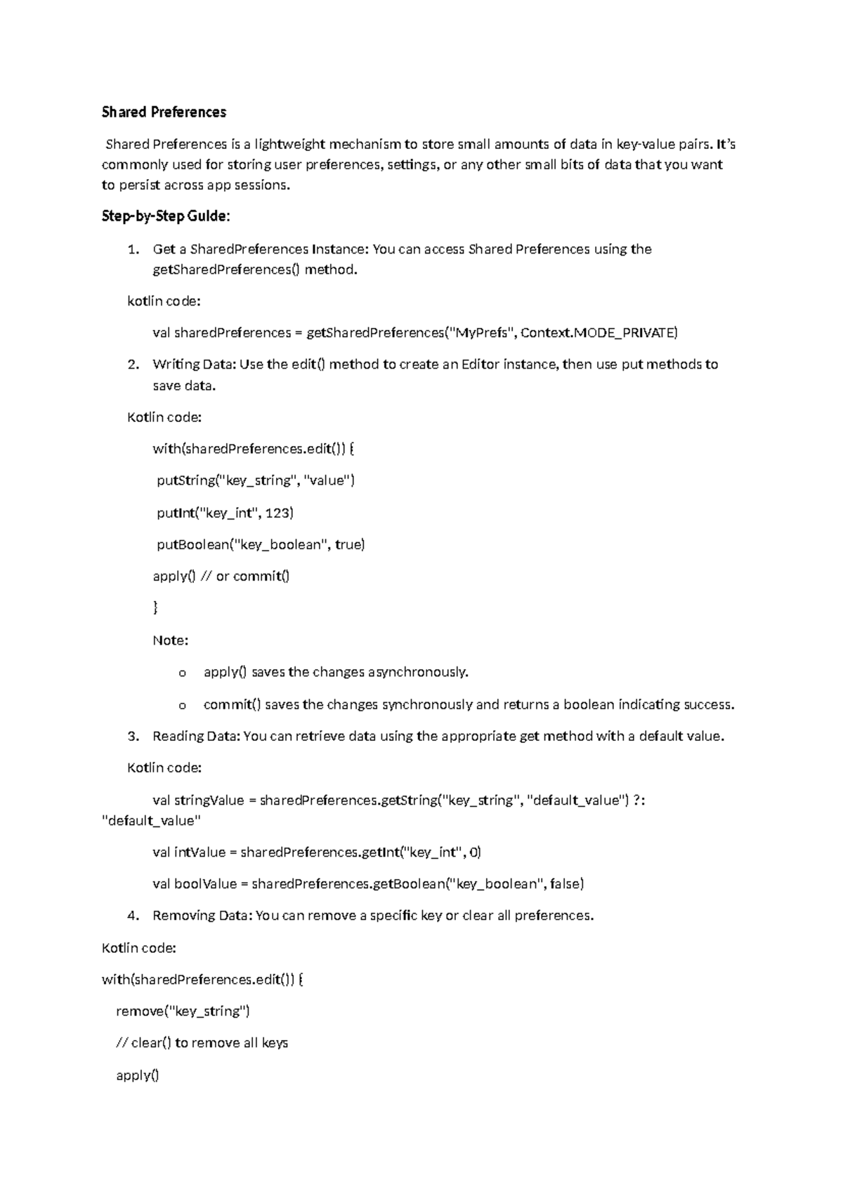 Sharedpreferences - NMN - Shared Preferences Shared Preferences is a ...