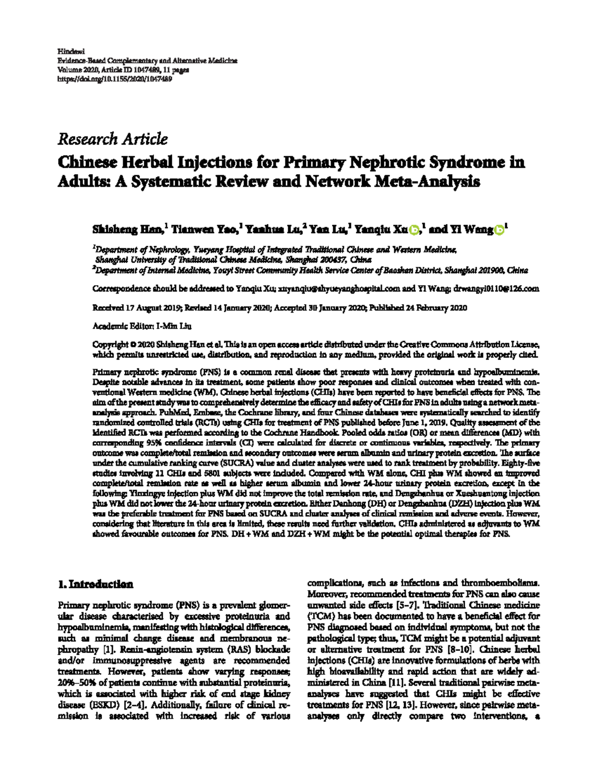 Chinese Herbal Injections FOR Primary - This is an open access article ...