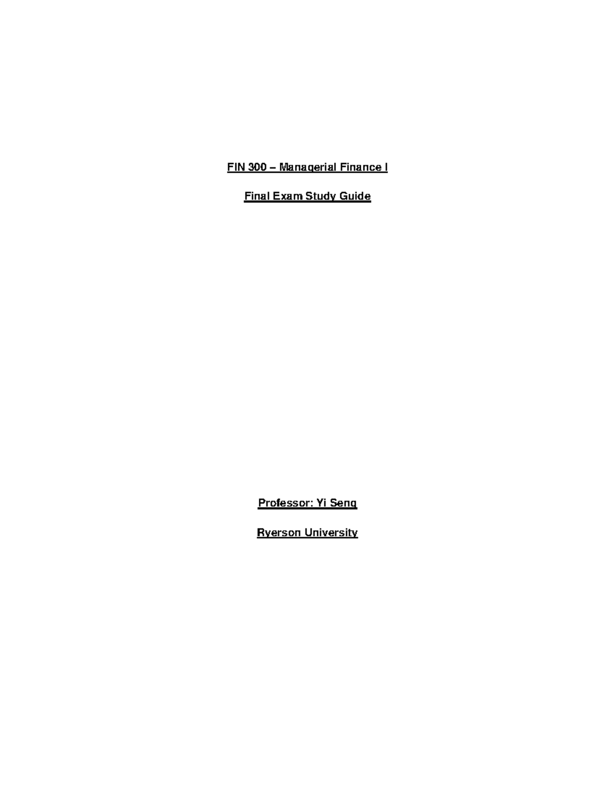 Final Guide - FIN 300 – Managerial Finance I Final Exam Study Guide ...