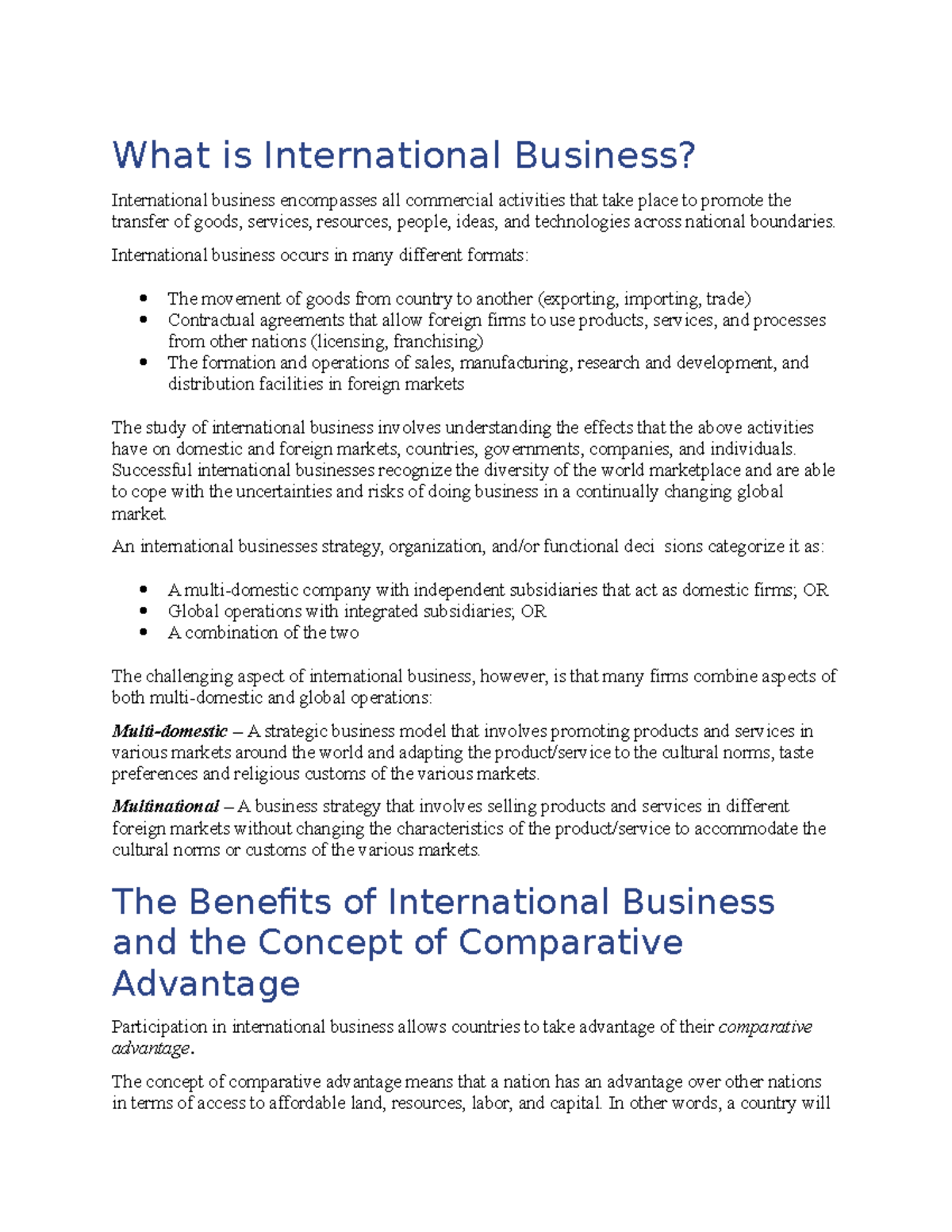 What Is International Business Class