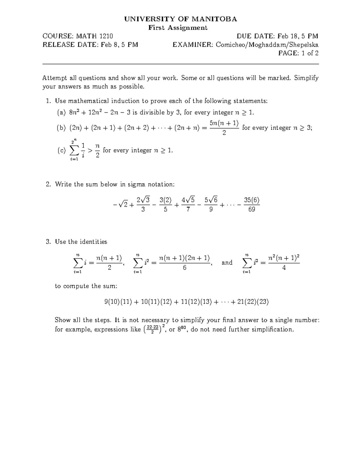 W22asst1 - Techniques Of Classical And Linear Algebra course material ...