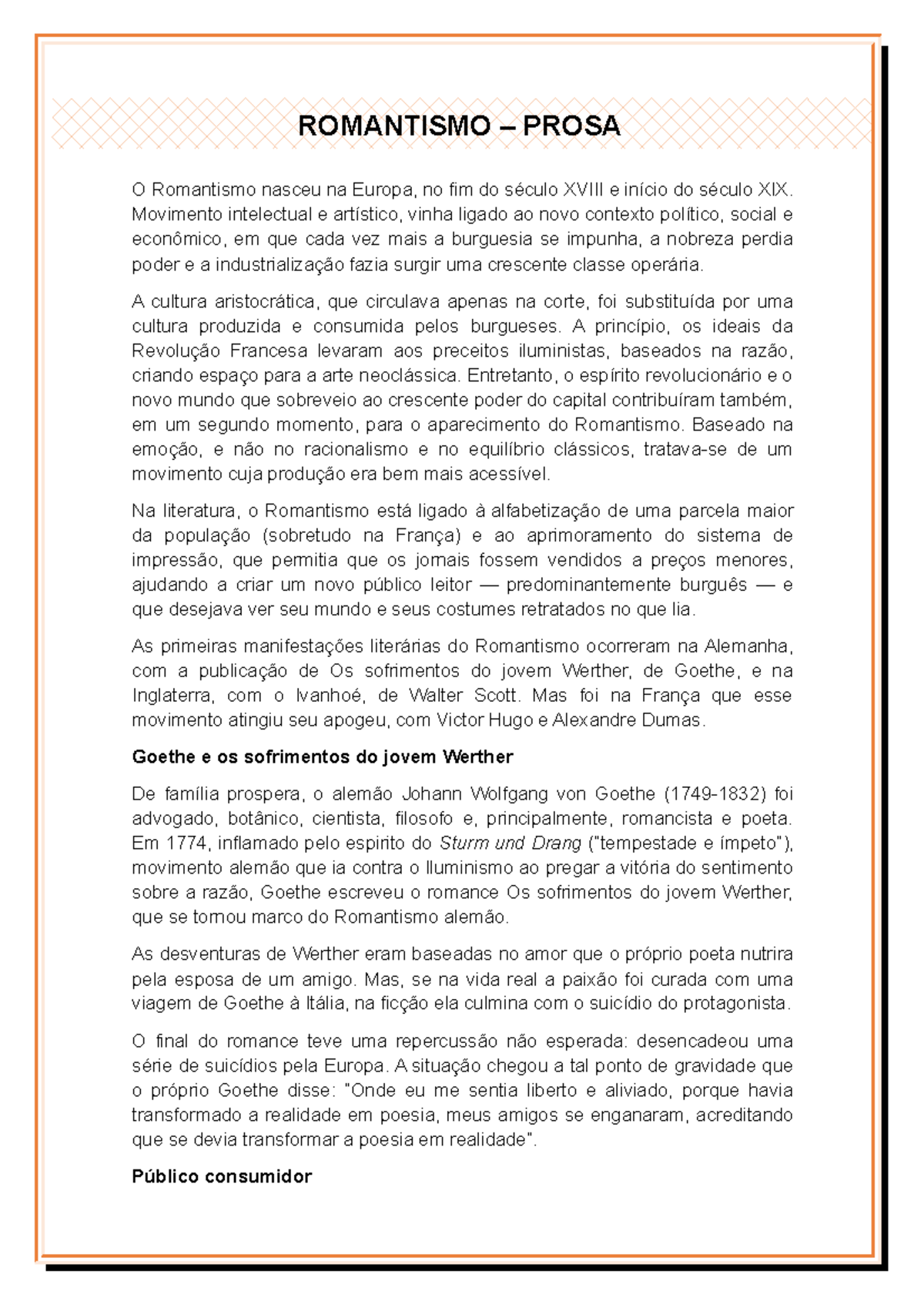 Romantismo - prosa - ROMANTISMO – PROSA O Romantismo nasceu na Europa ...