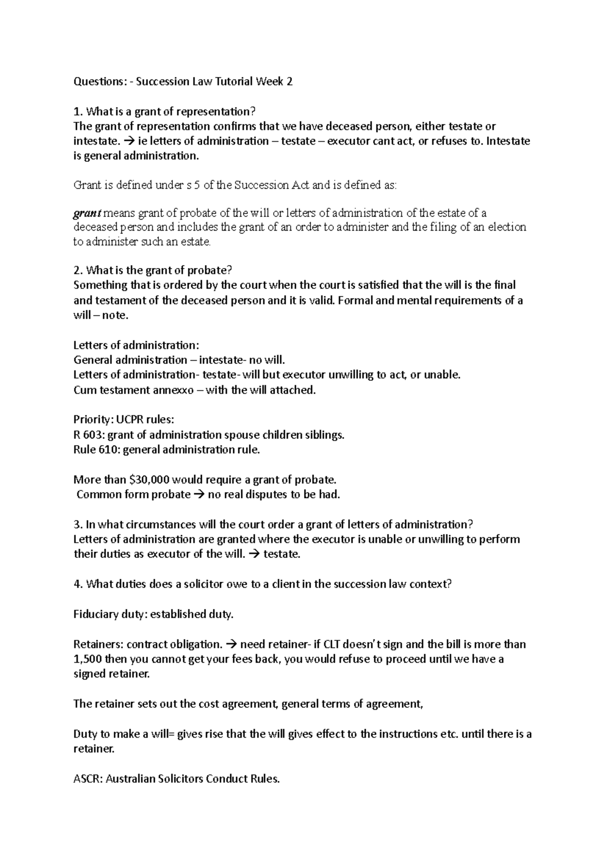 Sucession law week 2 - Week 2 lecture notes! Week 2, lecture notes ...