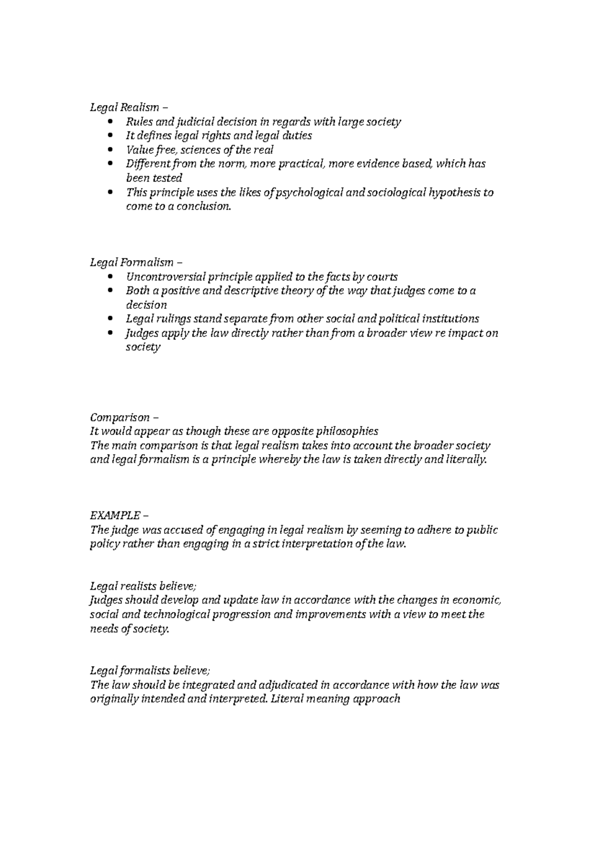W1 - Lecture notes L1-2 - Legal Realism – Rules and judicial decision ...