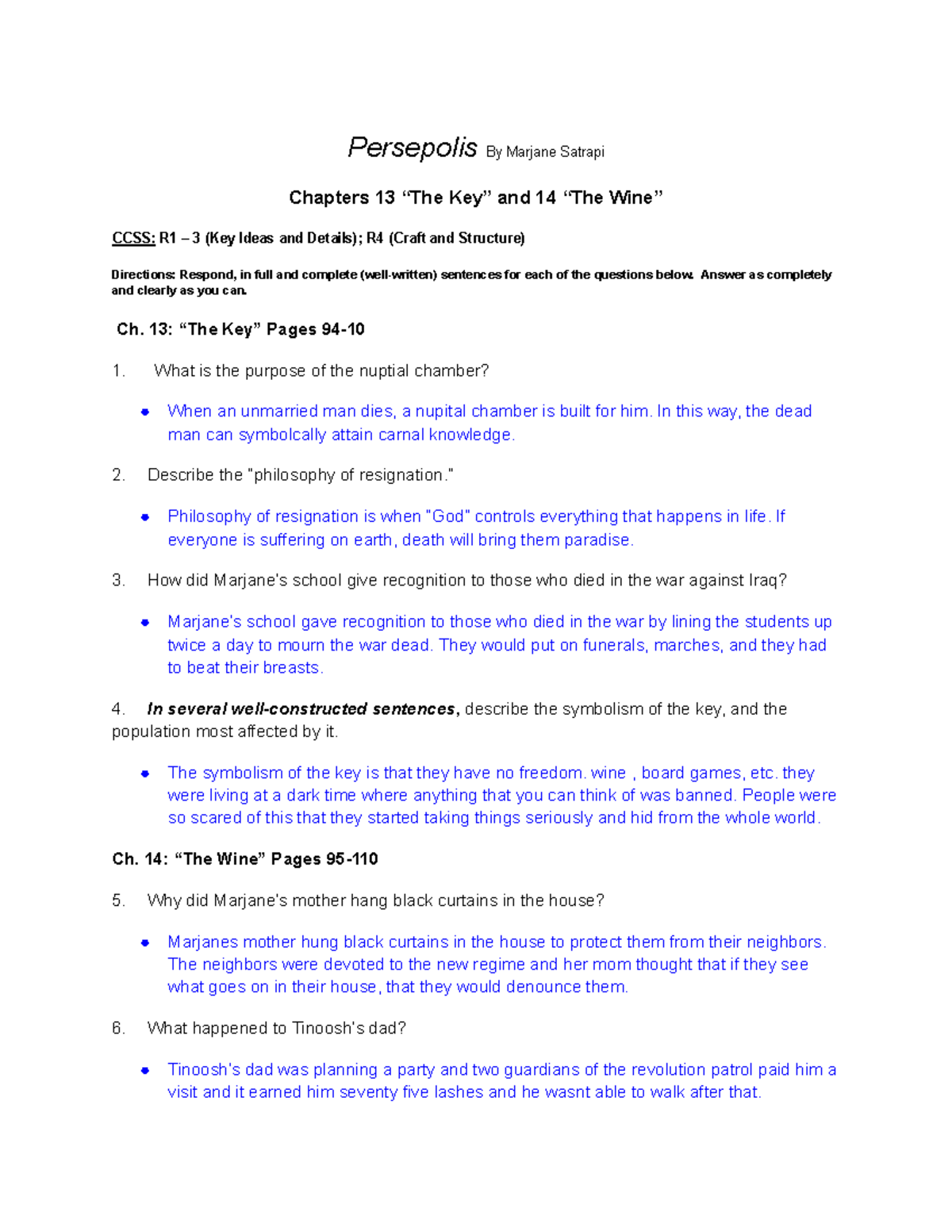 Persepolis Ch. 1314 Persepolis By Marjane Satrapi Chapters 13 “The