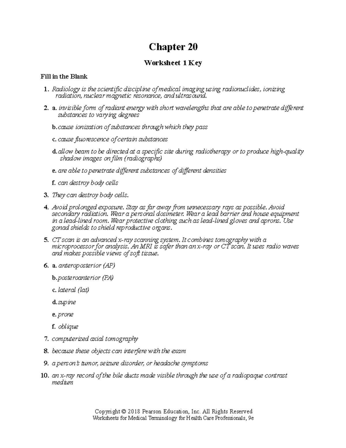 Chapter 20 Worksheet Key - Chapter 20 Worksheet 1 Key Fill in the Blank ...
