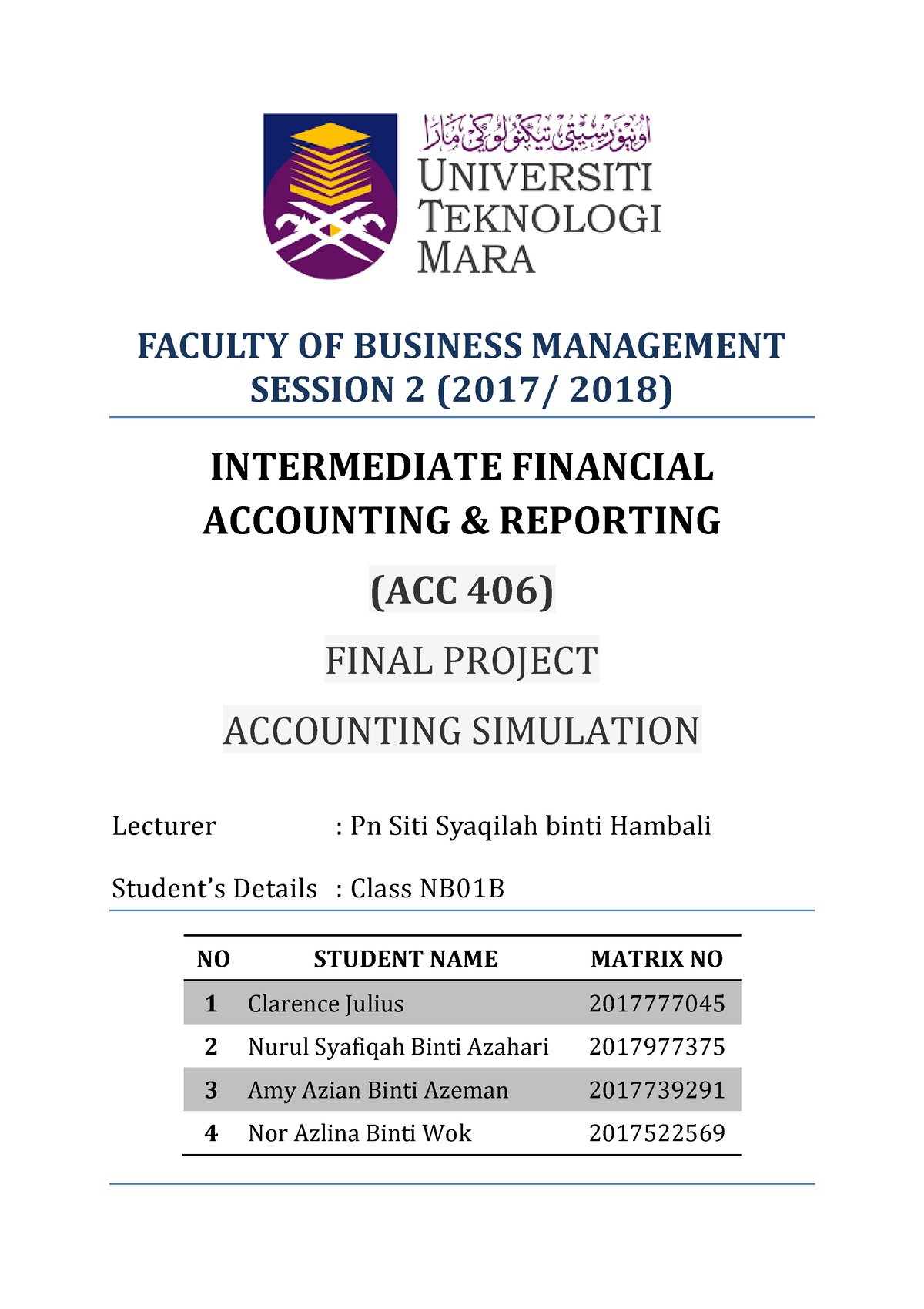 Contoh 1 PBL2 ASSIGNMENT GROUP - FACULTY OF BUSINESS MANAGEMENT SESSION ...