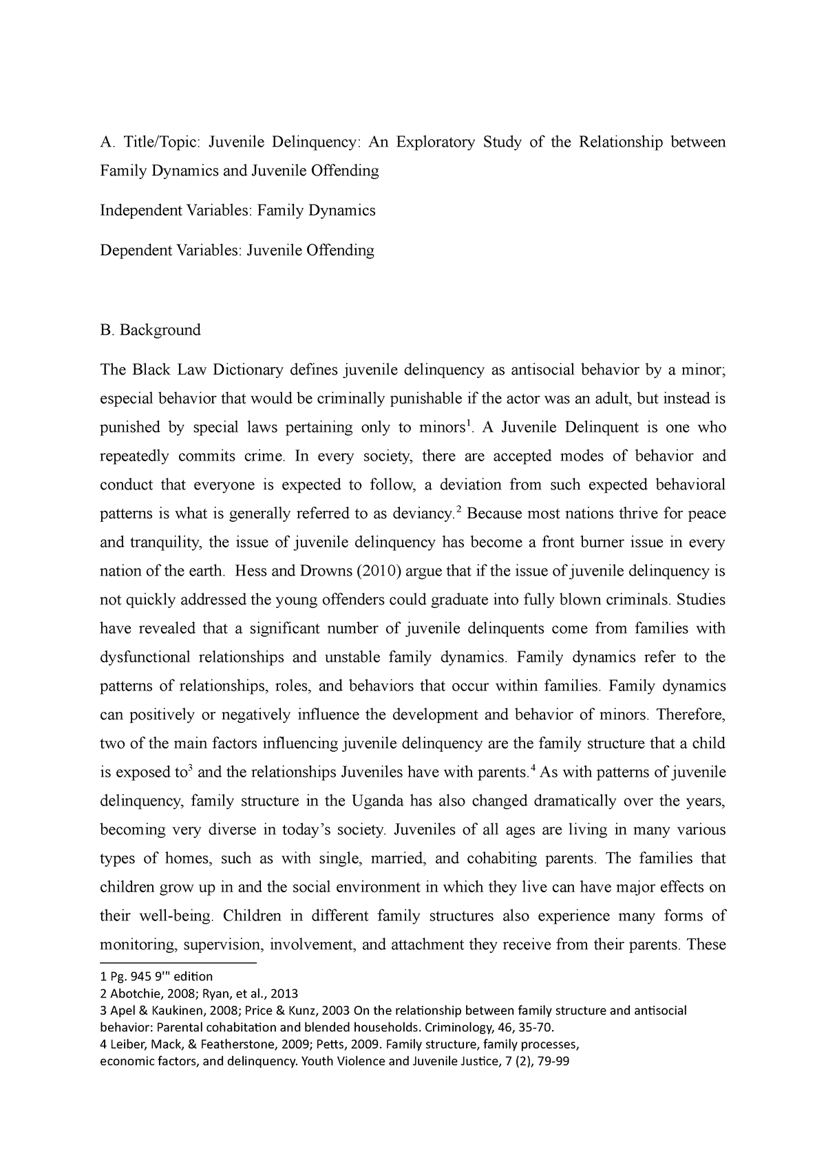 research proposal sample on juvenile delinquency