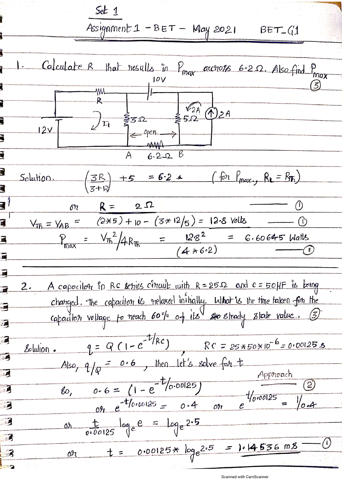 Assignment 1-Scheme-BET G1-08May 2021 - Basics Electrical Technology ...