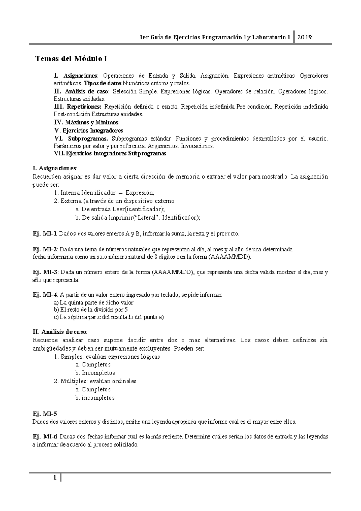 PROG y LAB I - Guía Ejercicios de Programación del Módulo I - Temas del ...