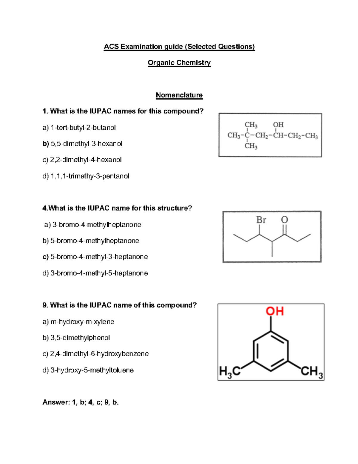 Organic Chemistry ACS Sample Questions - ACS Examination Guide ...