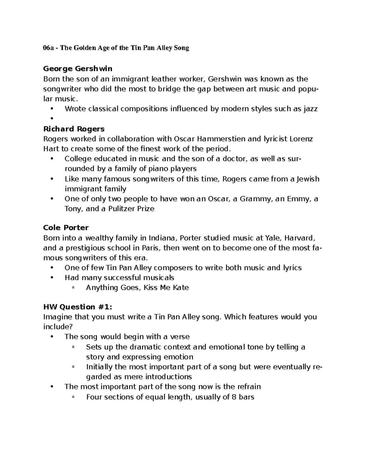 Ch. 6 Notes Tin Pan Alley & PostWar R&B 06a The Golden Age of