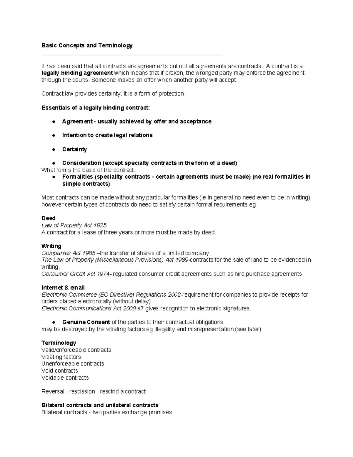 Contract Law Lecture Notes 1 10 Basic Concepts And Terminology It Has Been Said That All Contract Law Lecture Notes 1 10 Basic Concepts And Terminology It Has Been Said That All