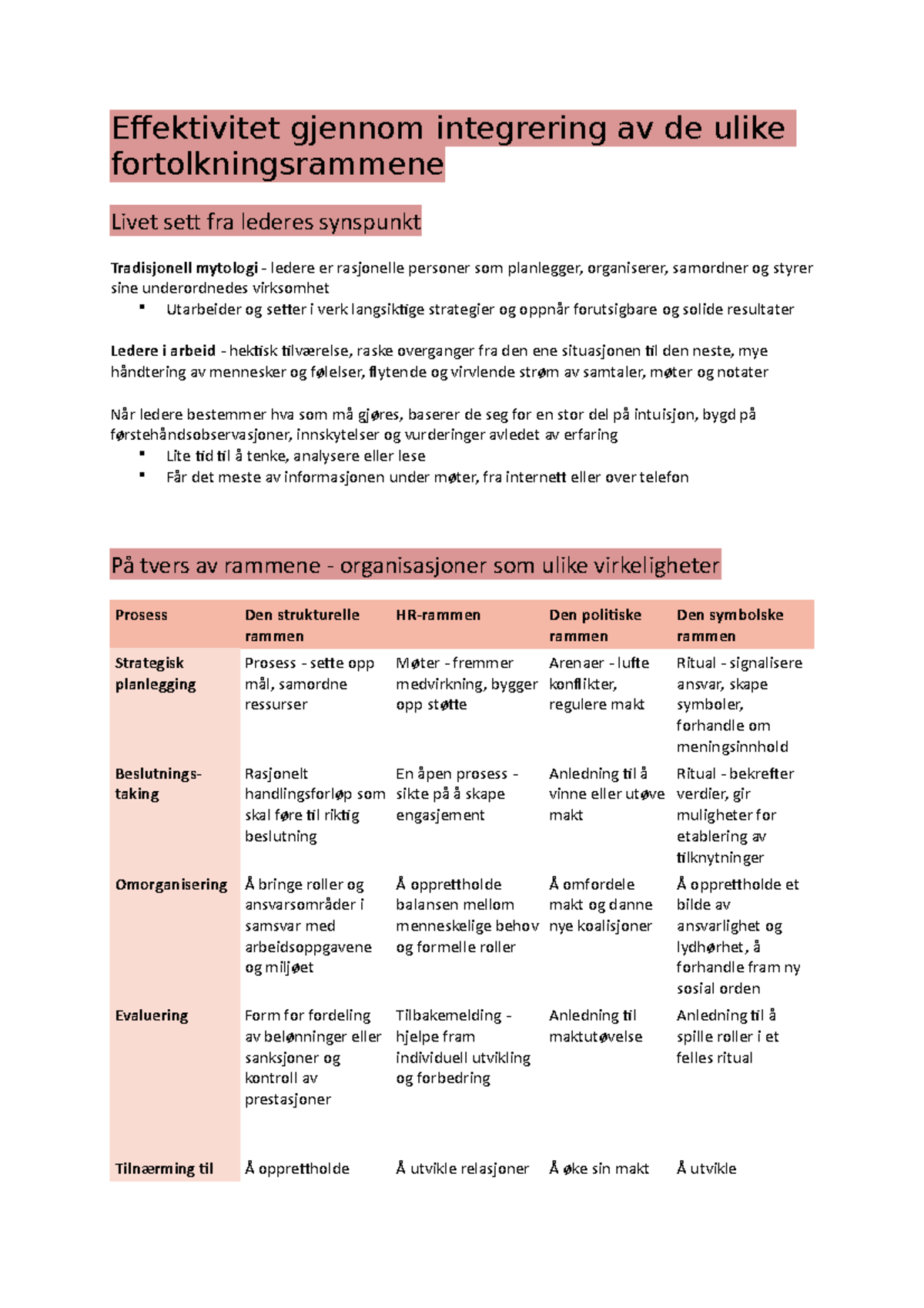 Effektivitet Gjennom Integrering Av De Ulike Fortolkningsrammene (kap ...