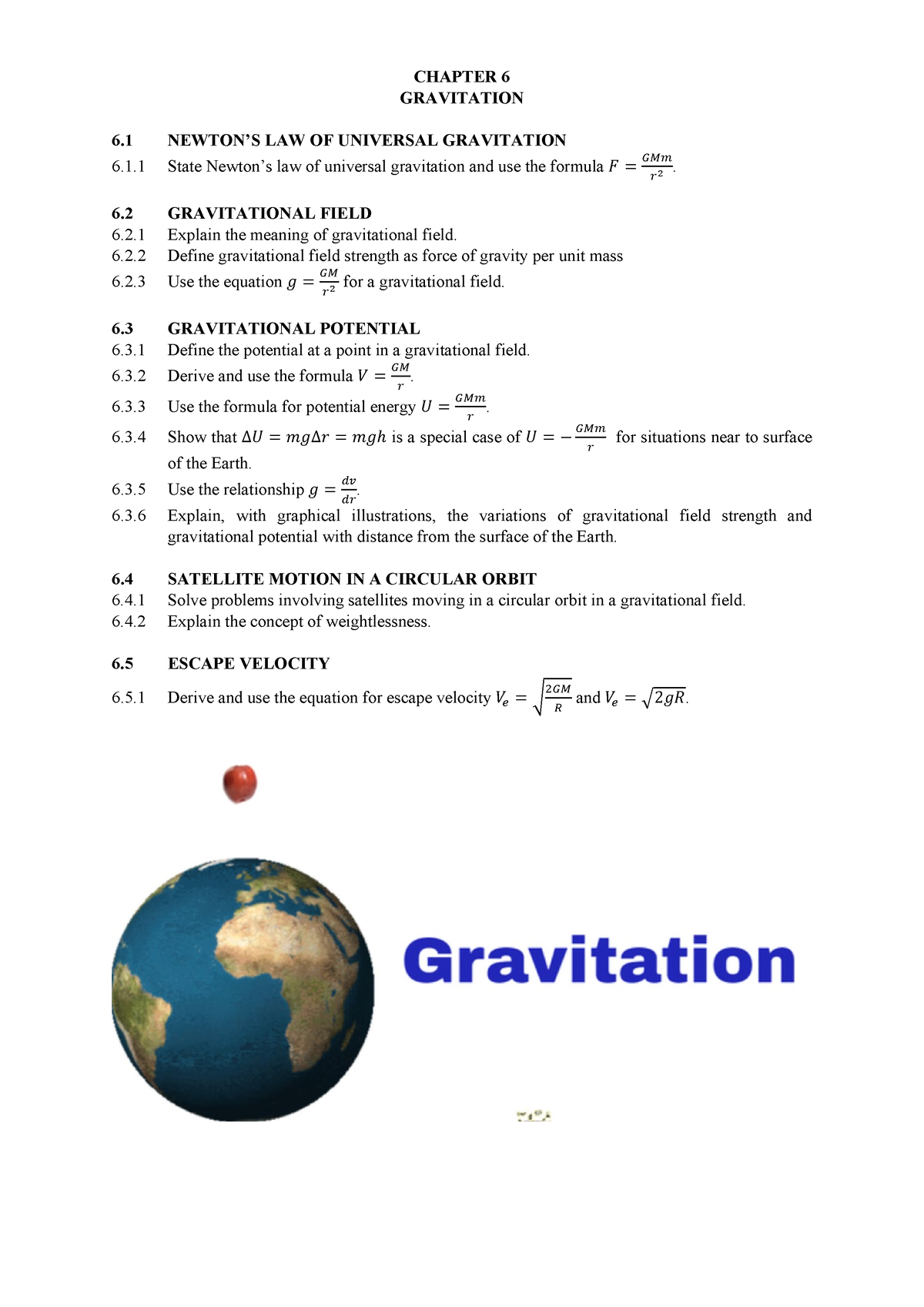 CHAP 6 - CHAPTER 6 GRAVITATION - CHAPTER 6 GRAVITATION 6 NEWTON’S LAW ...