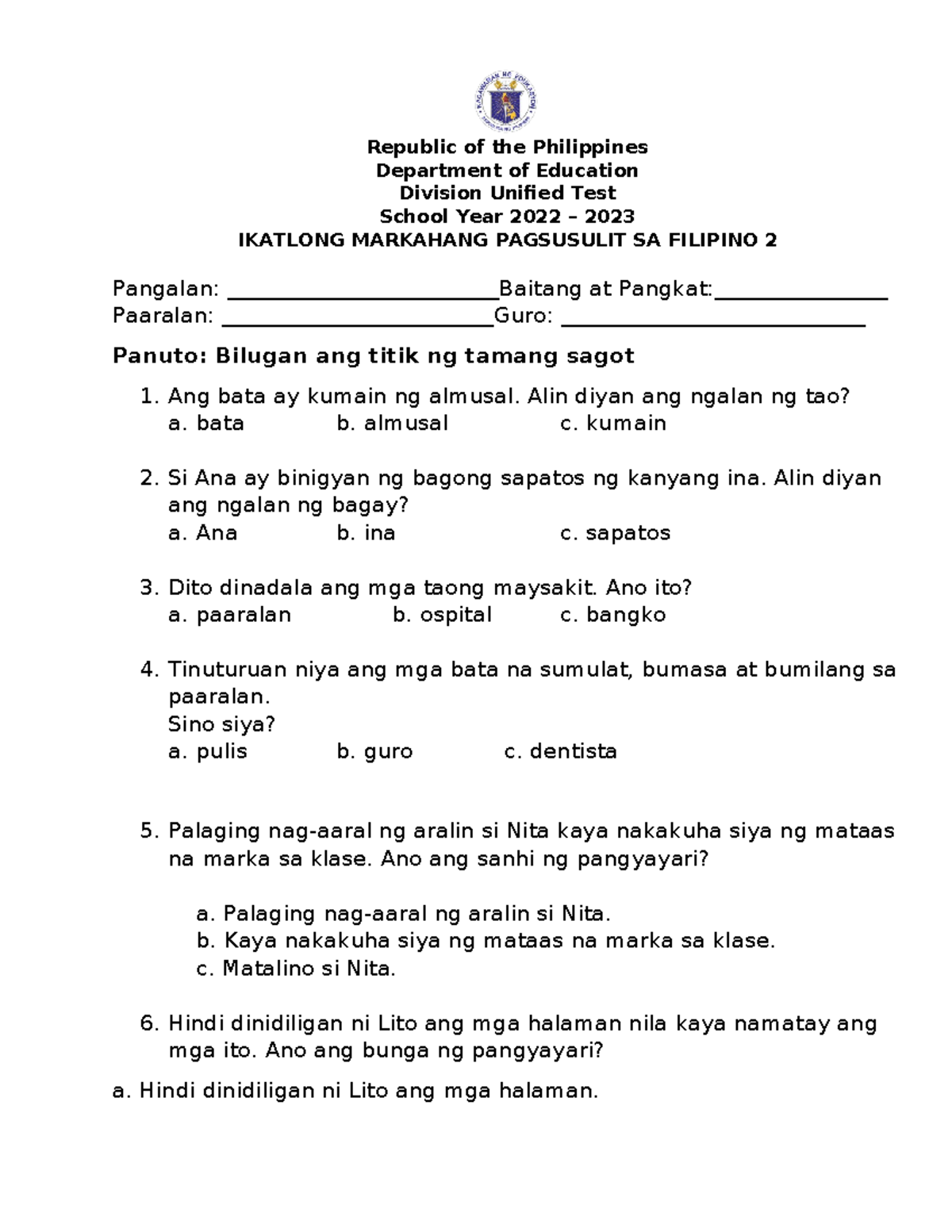 Unified-3rd Quarter Filipino 2-2022-2023-.final - Republic of the ...