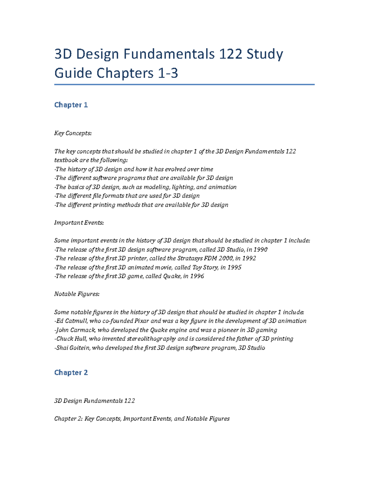 3D Design Fundamentals 122 Study Guide Chapters 1-3 - 3D Design ...