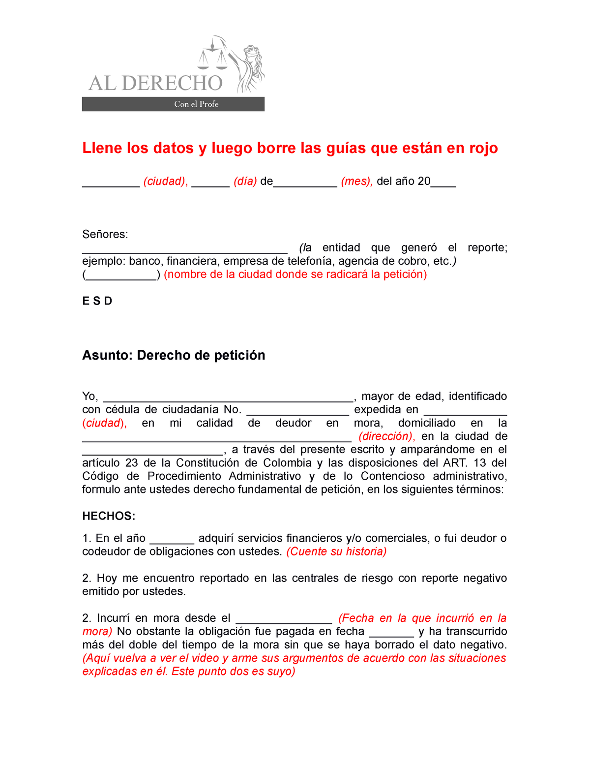 Modelo Derecho De Petición Por Deuda Empresa Caducada - Llene Los Datos ...