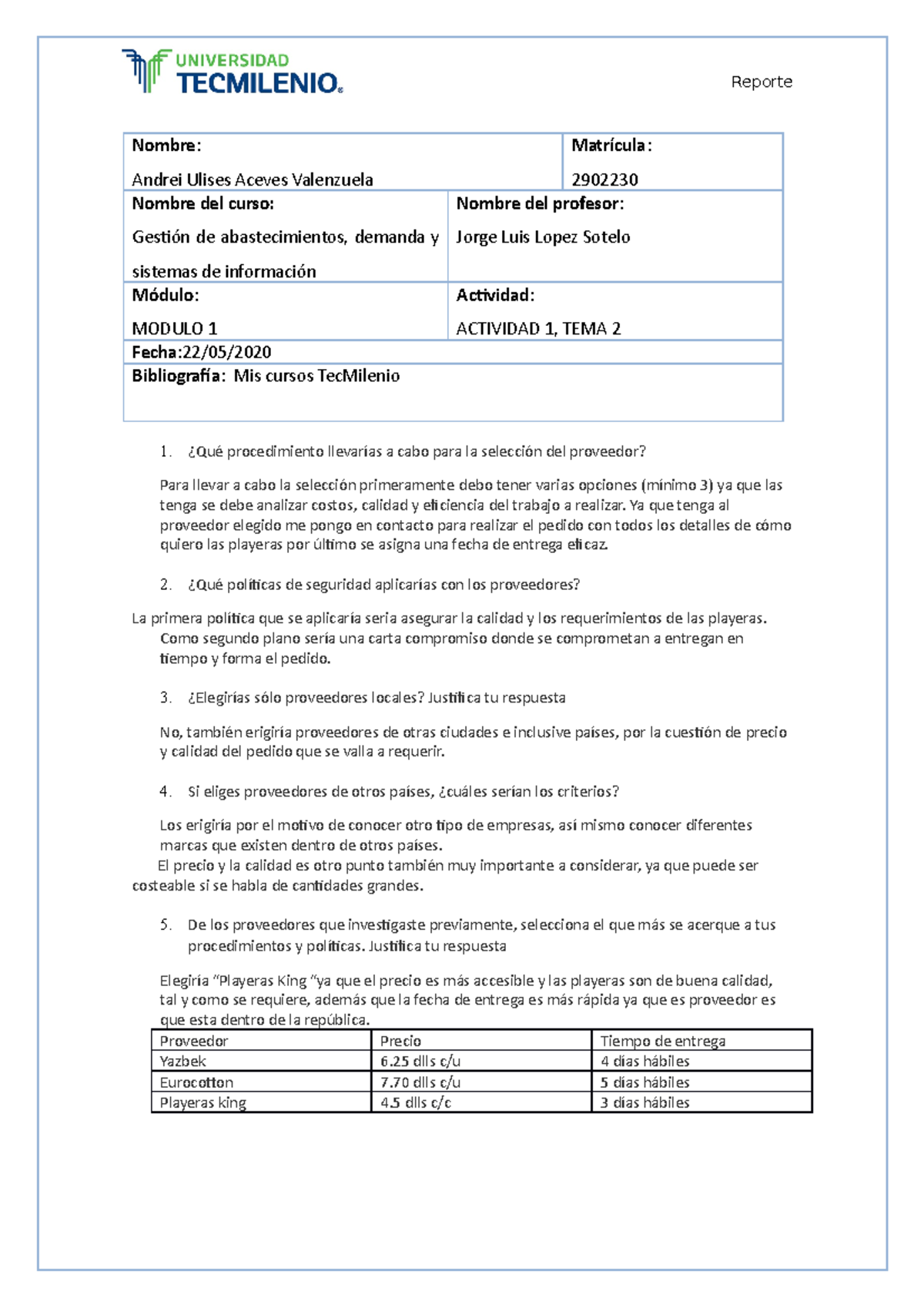 Actividad 1 de la primera parte del primer modulo - Reporte Nombre ...