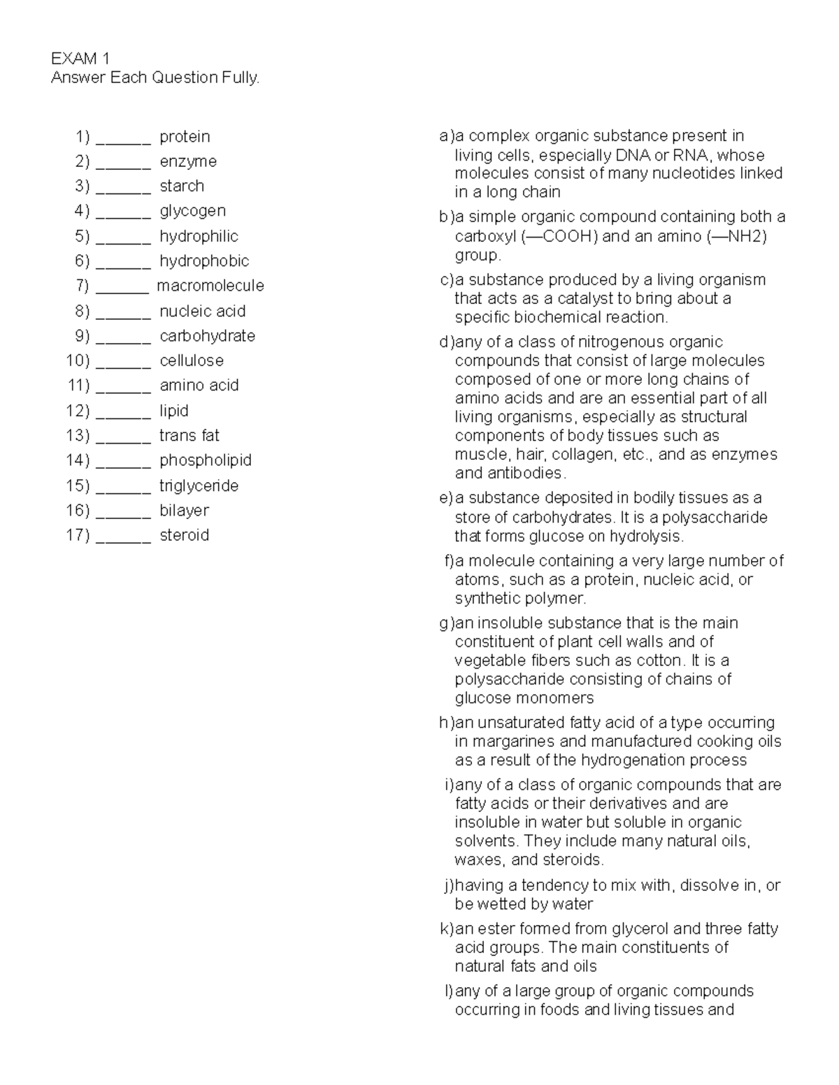 Biology 1010 Exam 1 - EXAM 1 - EXAM 1 Answer Each Question Fully ...