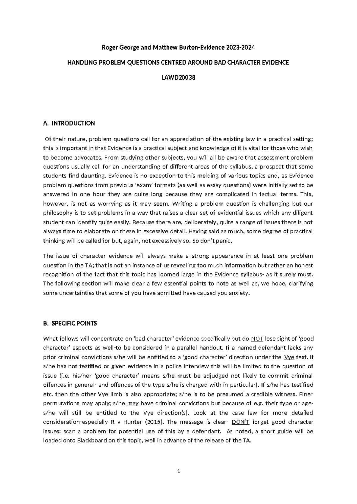 Handling Problem Questions Centred Around BAD Character Evidence(2023 ...