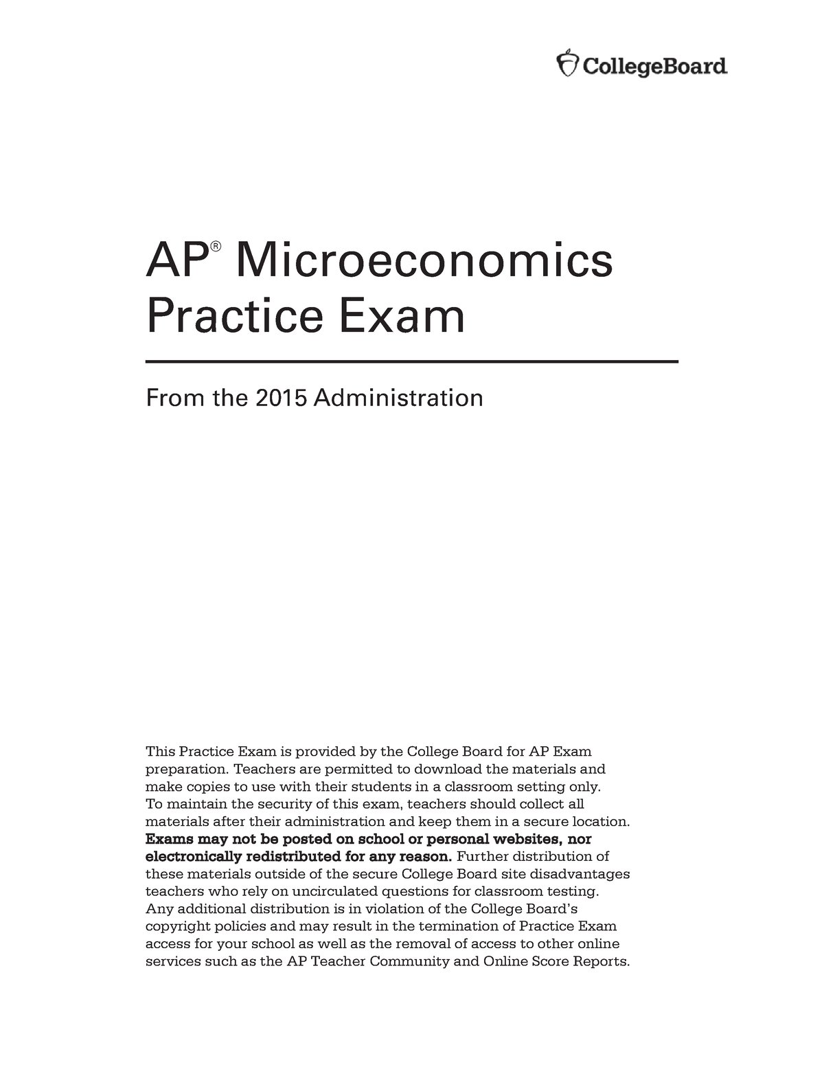 2015 AP Microeconomics Practice Exam MCQ Multiple Choice Questions With ...