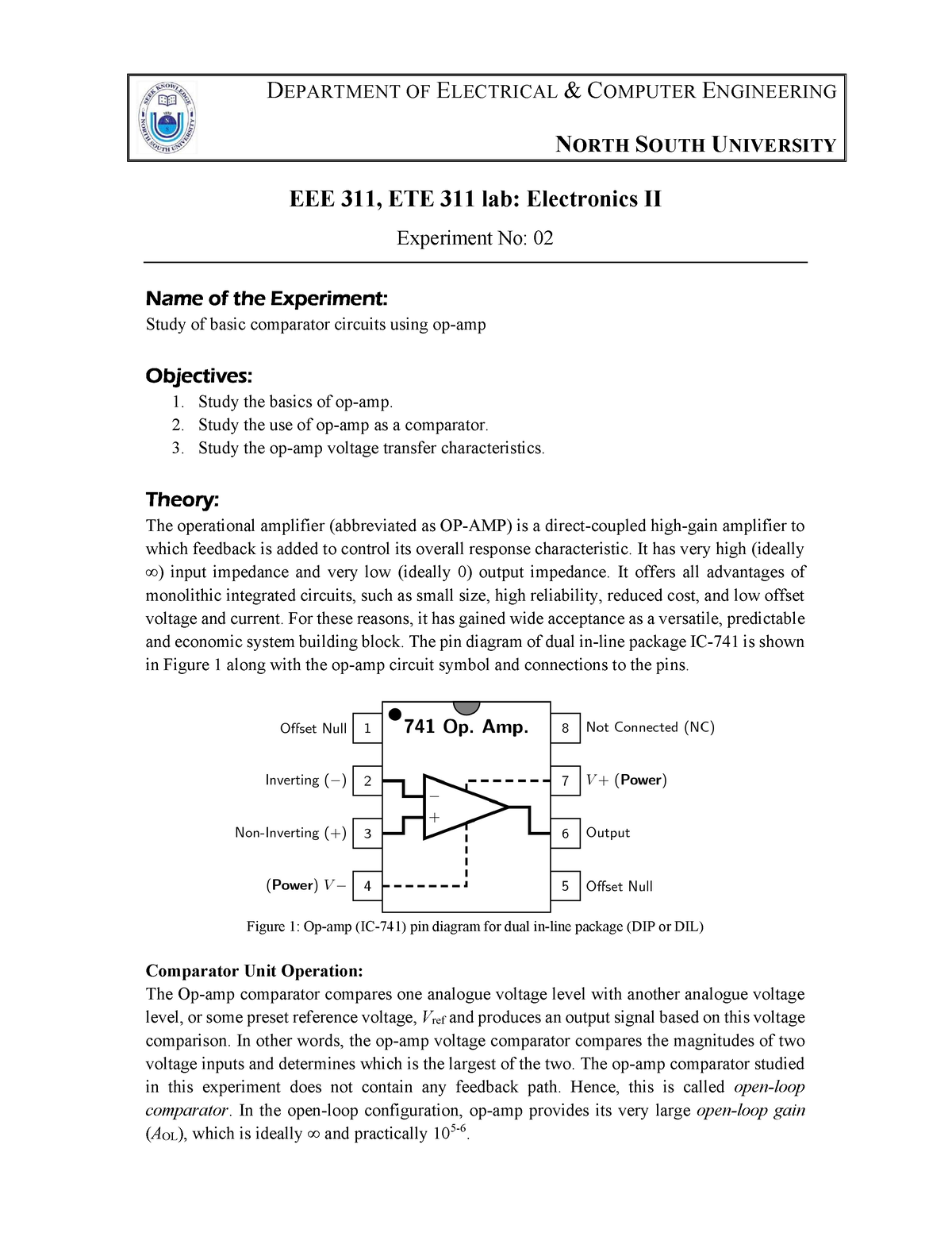 EEE 311 L Lab Manual 2 Comparator - DEPARTMENT OF ELECTRICAL & COMPUTER ...