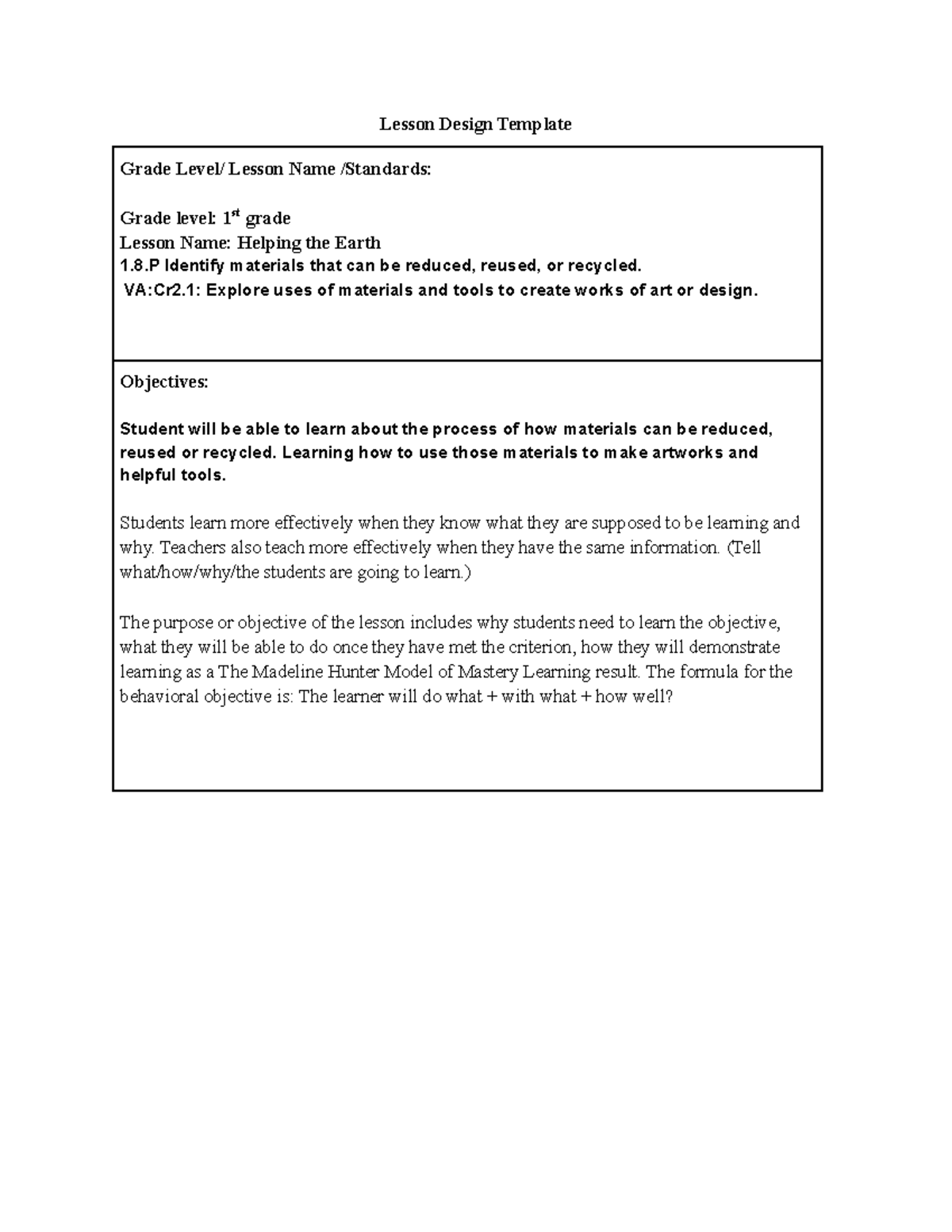 Lesson plan assignment-HSC411A - Lesson Design Template Grade Level ...