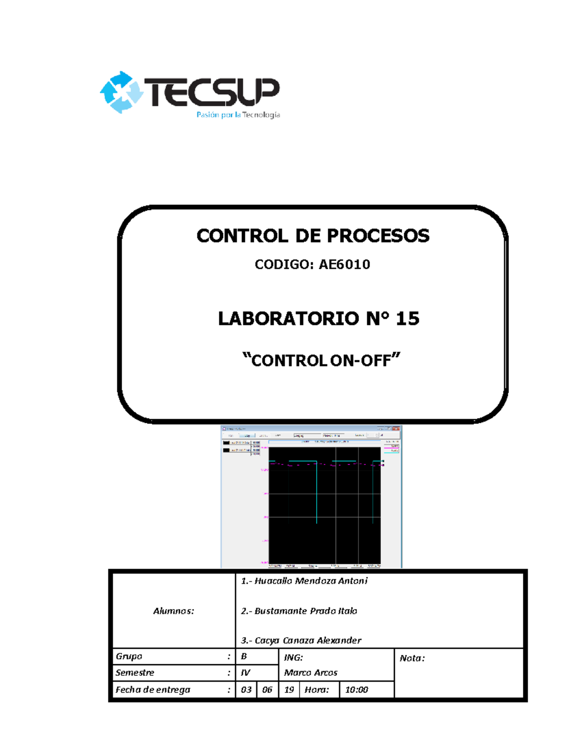 Laboratorio 15 Control ON-OFF - Alumnos: 1.- Huacallo Mendoza Antoni 2 ...