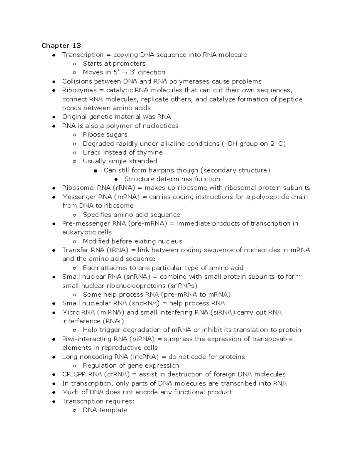 Genetics 13 - Textbook notes chapter 13 - Chapter 13 Transcription ...