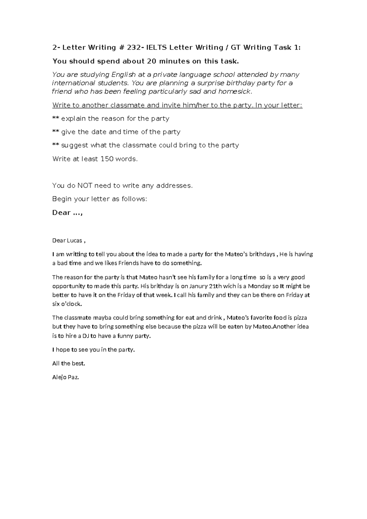 Hw 1 - practica de examen ielts - 2- Letter Writing # 232- IELTS Letter ...