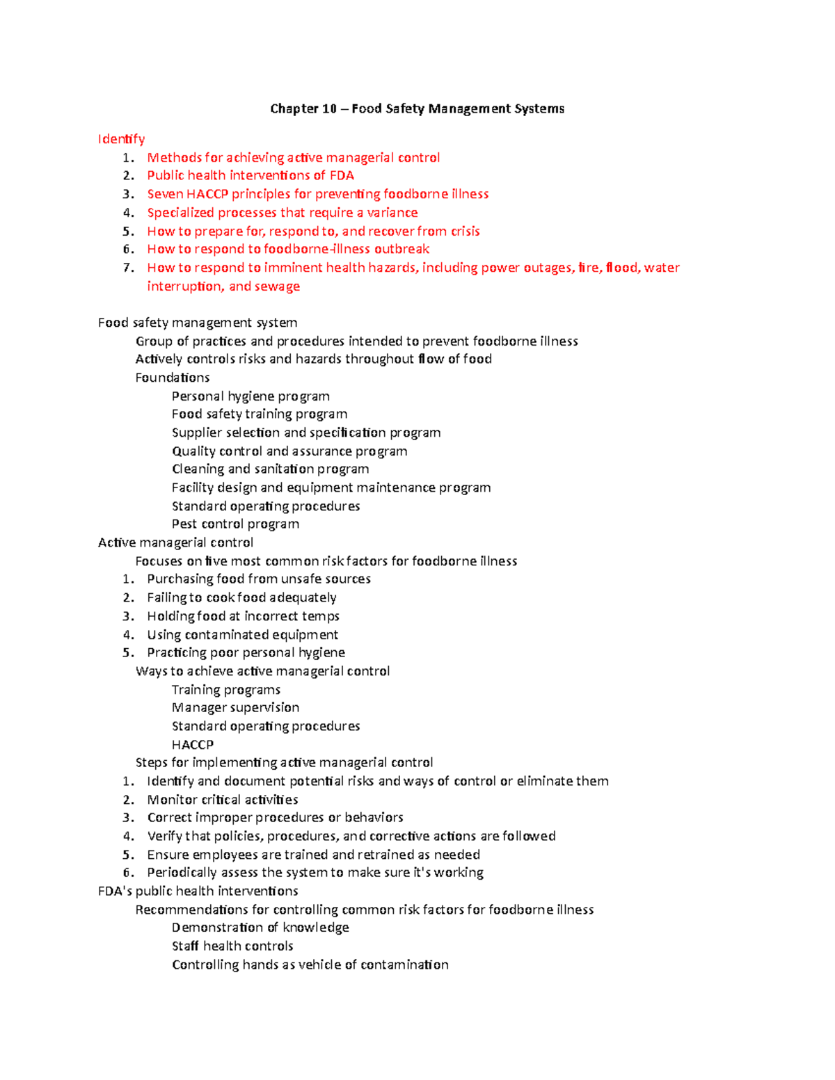 Chapter 10 - Food Safety Management Systems - Chapter 10 – Food Safety ...