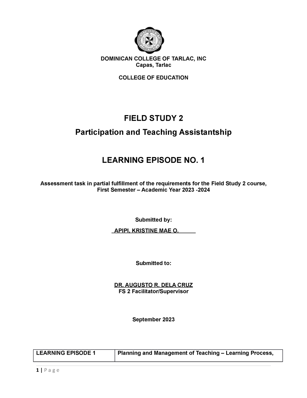 FS-2- Learning- Episode-1 Apipi K - DOMINICAN COLLEGE OF TARLAC, INC ...