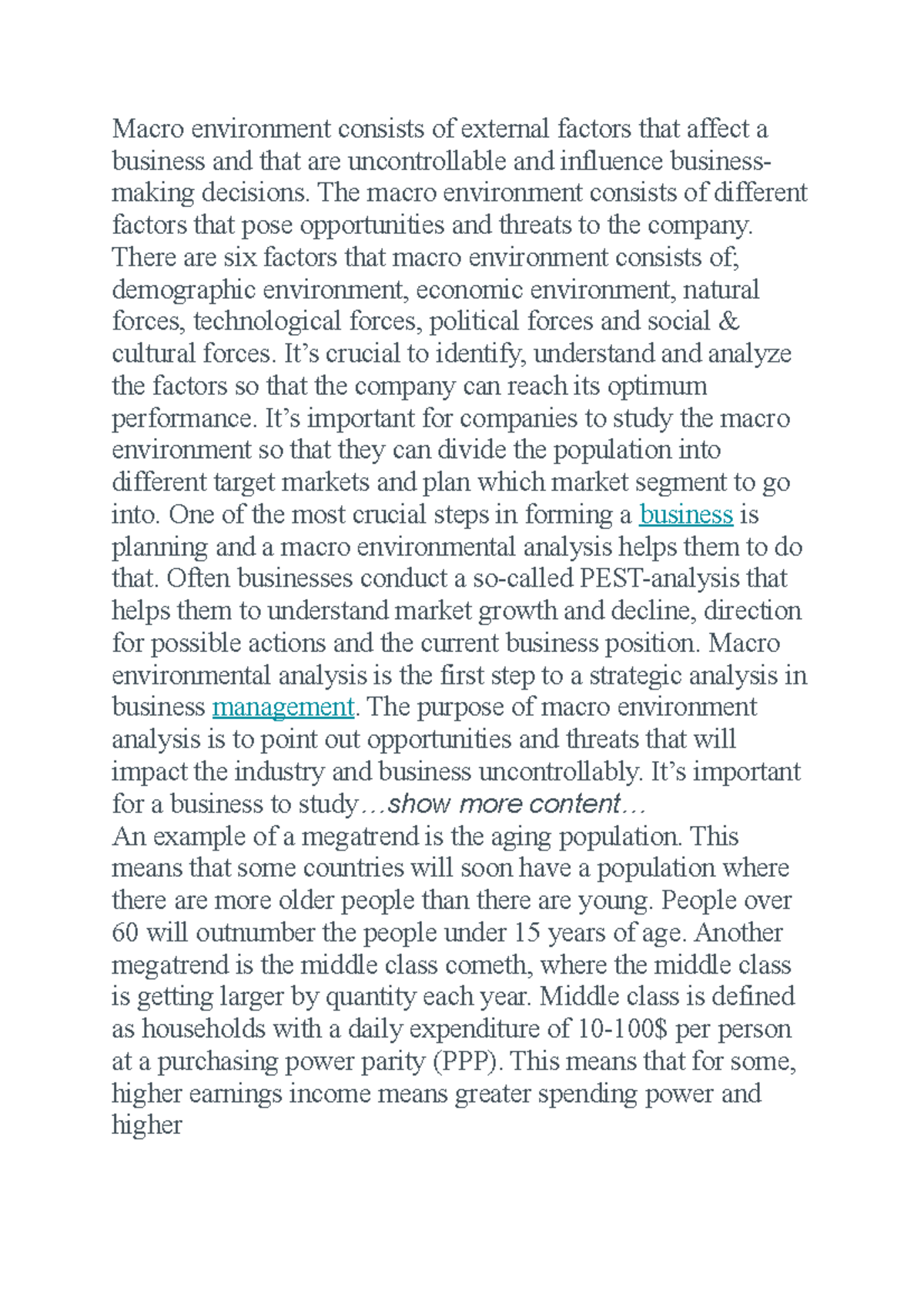 write an essay on the market and macro environment