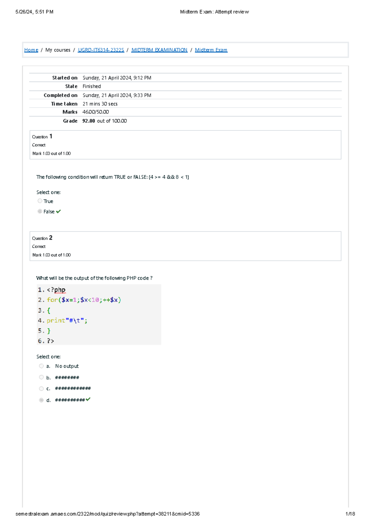 Ugrd It6314 Web Application Development 1 Midterm Exam Attempt Review Home My Courses Ugrd It6314 Web Application Development 1 Midterm Exam Attempt Review Home My Courses