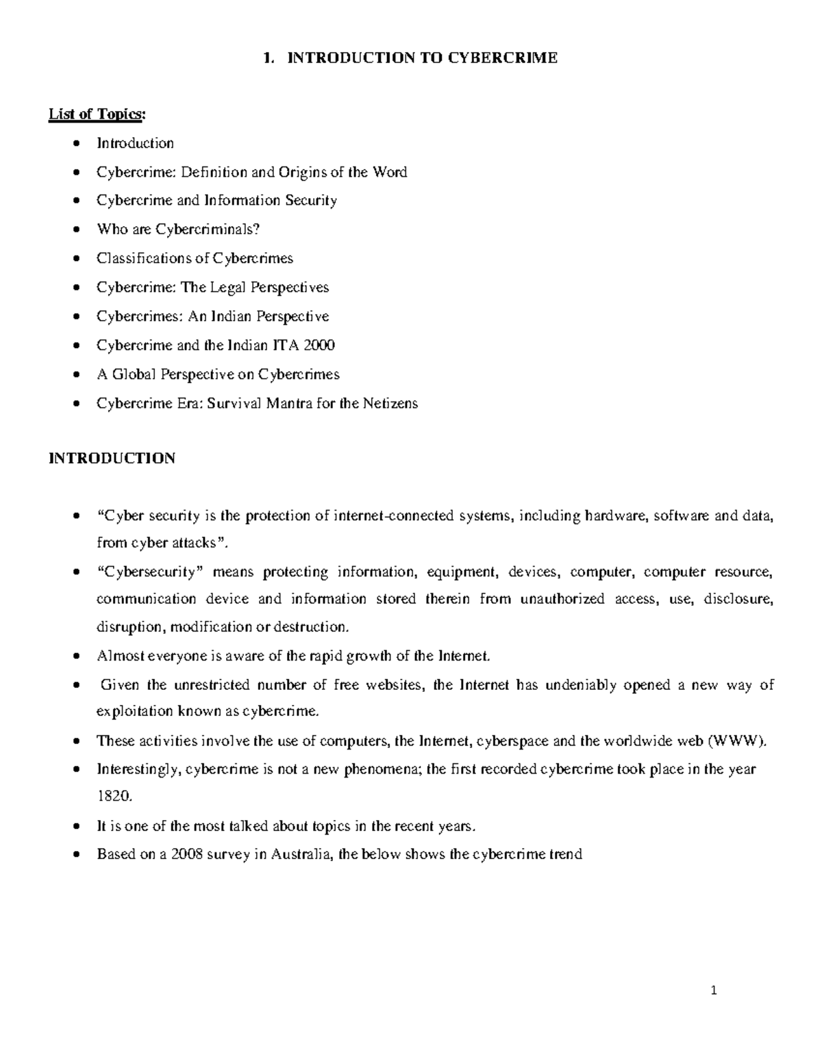 Csl notes - 1 1. INTRODUCTION TO CYBERCRIME List of Topics ...