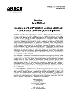 AMPP Store - NACE TM0102-2002, Measurement of Protective Coating Electrical  Conductance on Underground Pipelines