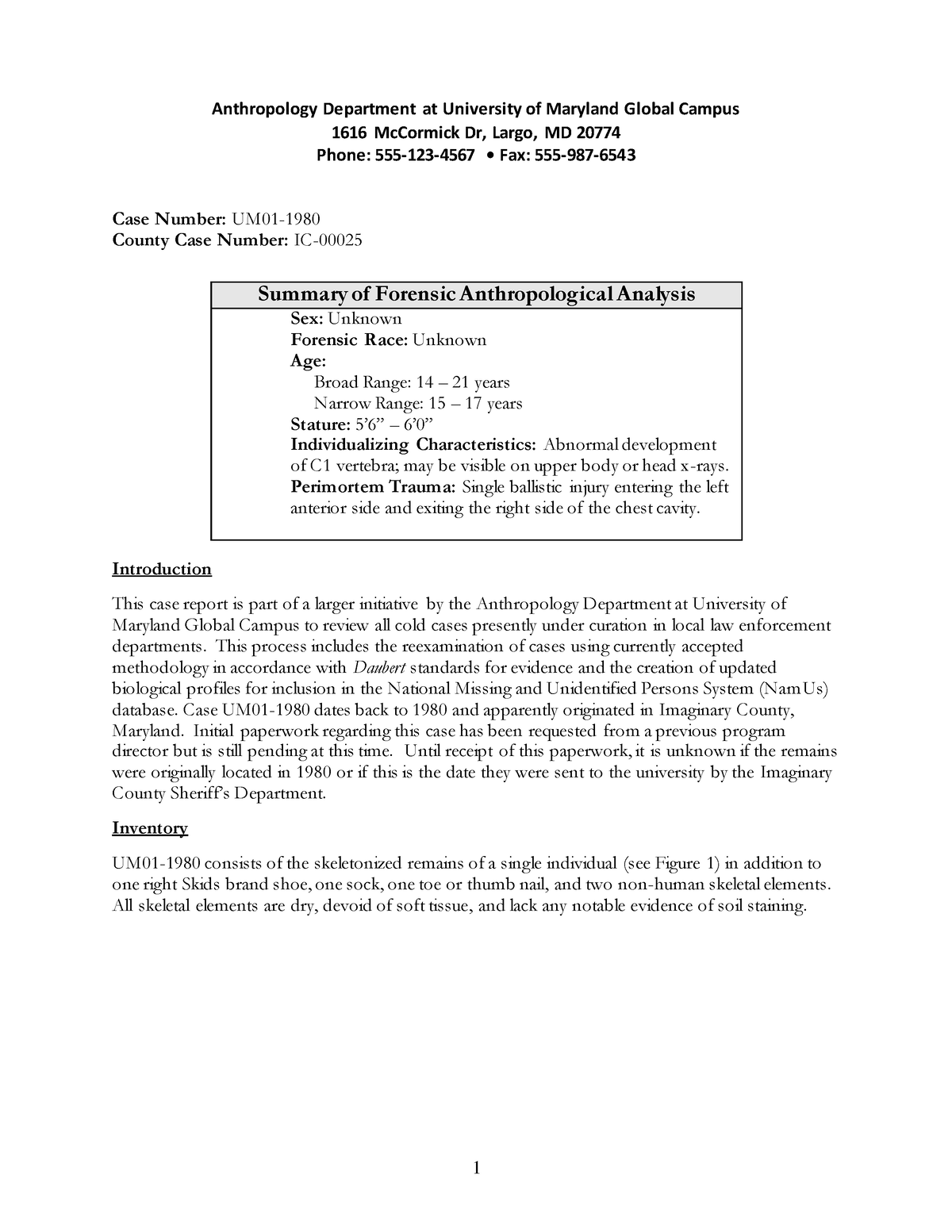 forensic anthropology case study research assignment